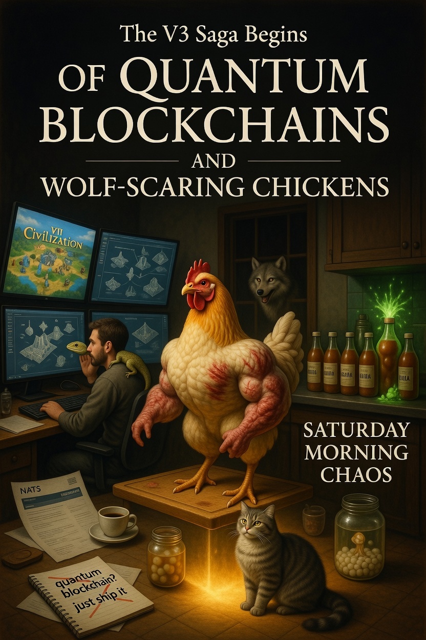 Of Quantum Blockchains and Wolf-Scaring Chickens